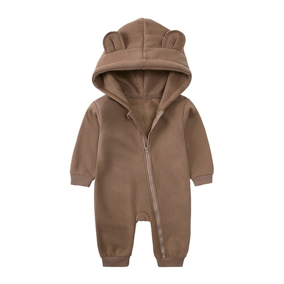 vdgthytj Kids Jumpsuits Cute Long Sleeve Fleece Zipper Hooded Romper Boys Girls Fall Winter Clothes