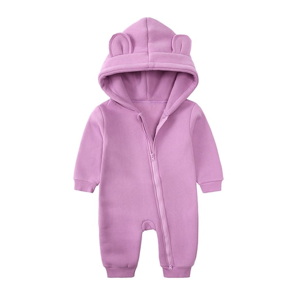 vdgthytj Kids Jumpsuits Cute Long Sleeve Fleece Zipper Hooded Romper Boys Girls Fall Winter Clothes