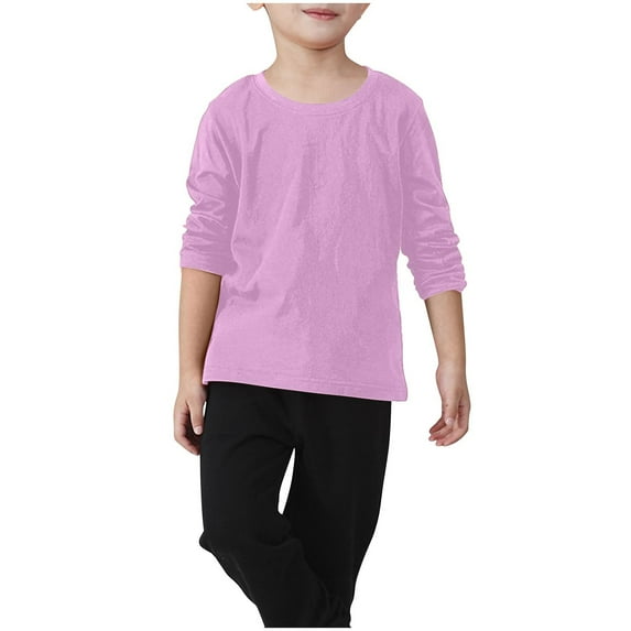 vdgthytj Kids Long Sleeve Cotton T Shirts Boy Girls Casual Round Neck Solid Color Basic Tee Tops Fall Spring Clothes