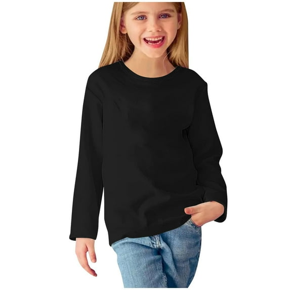 vdgthytj Kids Long Sleeve Shirts Casual Round Neck Solid Color Basic Tops Blouse Bottom Tees for Boys Girls