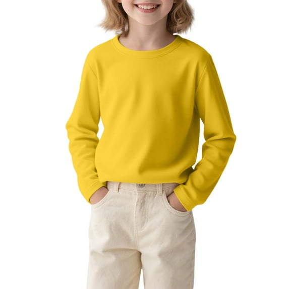 vdgthytj Kids Long Sleeve Shirts Round Neck Casual Solid Color Basic Tee Tops for Boy Girl 3-13 Years