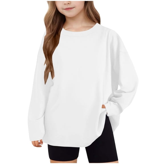 vdgthytj Kids Oversized Tshirts Casual Loose Round Neck Long Sleeve Basic Tee Tops for Boys Girls 5-15 Years