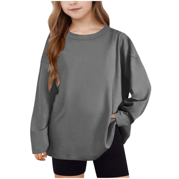 vdgthytj Kids Oversized Tshirts Casual Loose Round Neck Long Sleeve Basic Tee Tops for Boys Girls 5-15 Years
