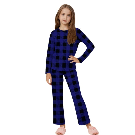 vdgthytj Kids Pajama Sets Sleepwear Casual Soft Plaid Long Sleeve Tops and Pants 2 Piece Outfits Loungewear