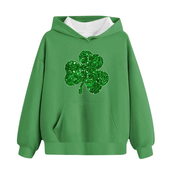 vdgthytj Kids St Patrick's Day Hooded Sweatshirt Boys Girls Clover Shamrock Long Sleeve Hoodies Holiday Pullover Tops
