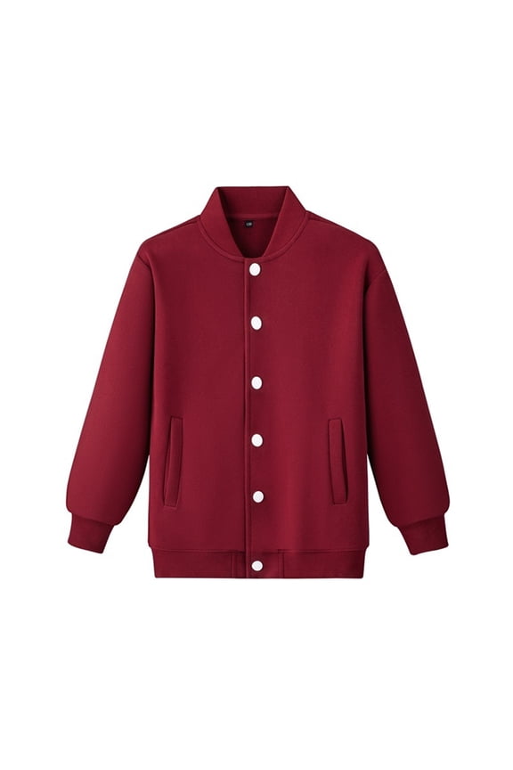 Kids Unisex Clothes Long Sleeve Baseball Jacket Front Button Solid Coats Casual Athletic Fall Winter Outwear with Pockets