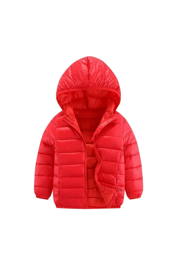 Kids Winter down Coat with Hood Lightweight Zip up Warm Solid Color Puffer Jacket for Boy Girl 3-16 Years