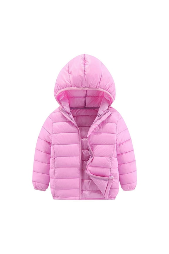 Kids Winter down Coat with Hood Lightweight Zip up Warm Solid Color Puffer Jacket for Boy Girl 3-16 Years