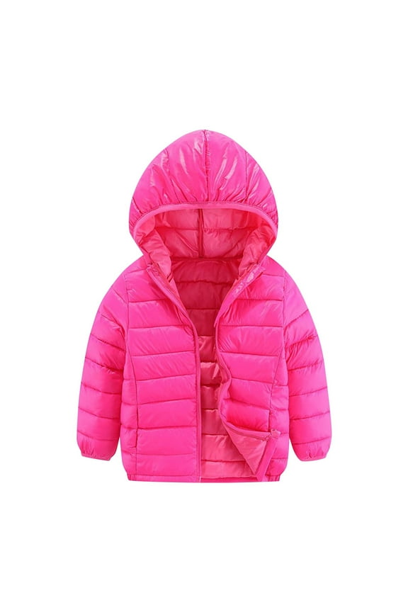 Kids Winter down Coat with Hood Lightweight Zip up Warm Solid Color Puffer Jacket for Boy Girl 3-16 Years