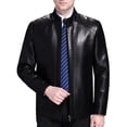 thumbnail image 1 of vdgthytj Leather Jacket Men Full Zip Stand Collar Long Sleeve Fall Winter Business Casual Work Jackets with Pockets(X-Small,Black), 1 of 9