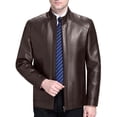 thumbnail image 1 of vdgthytj Leather Jacket Men Full Zip Stand Collar Long Sleeve Fall Winter Business Casual Work Jackets with Pockets(X-Small,Brown), 1 of 9