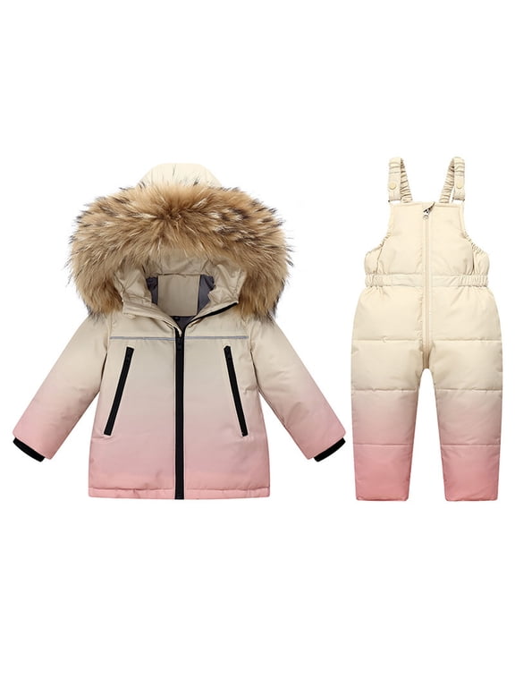 Little Boys Girls 2 Piece Snowsuits Winter Gradient Outfits Long Sleeve Full Zip down Jackets and Bib Snow Pants Toddlers Warm Outdoor Ski Sets(5-6Years,Pink)