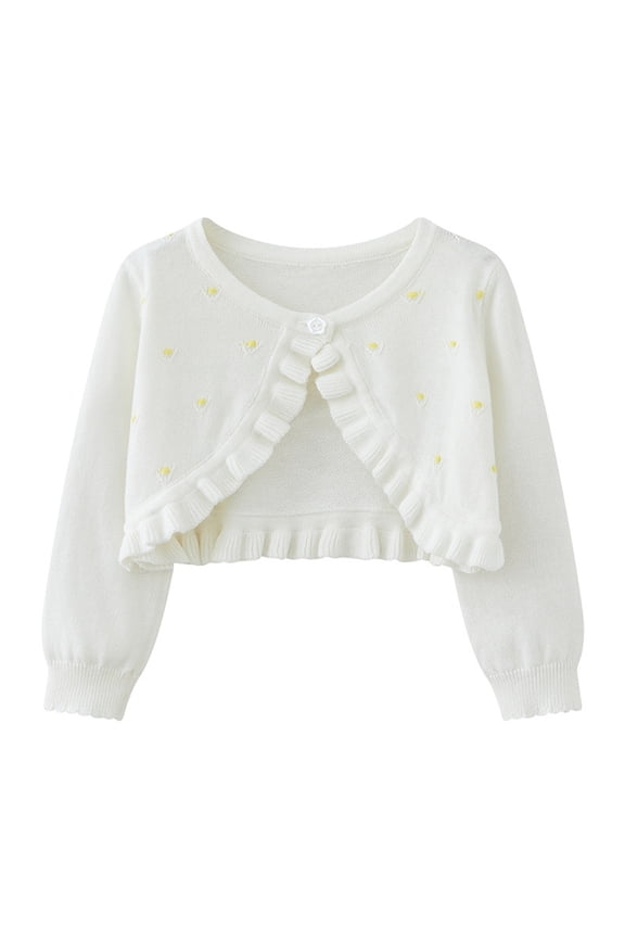 Little Girls Clothes Long Sleeve Knit Cardigan Button Open Front Dotted Ruffle Sweater Lightweight Fall Winter Cropped Cover Up