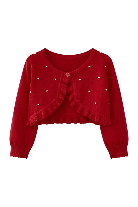 Little Girls Clothes Long Sleeve Knit Cardigan Button Open Front Dotted Ruffle Sweater Lightweight Fall Winter Cropped Cover Up