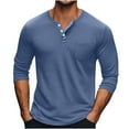 thumbnail image 1 of Long Sleeve Shirts for Men Big and Tall Casual Solid Crewneck Button Basic Tee Tops with Pocket, 1 of 6