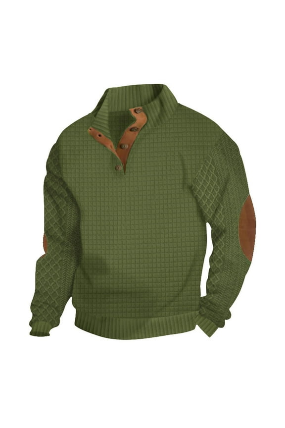 Men Fall Sweatshirts Lapel Collar Button up Pullover Blouses Long Sleeves Casual Loose Tops with Elbow Patches