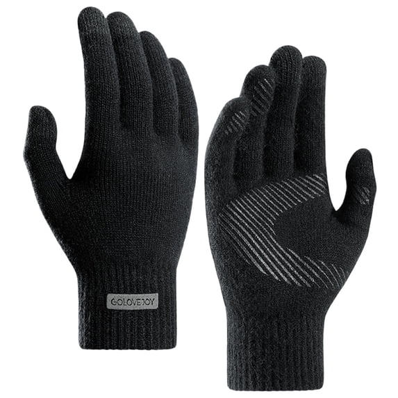 vdgthytj Men Knit Gloves Touch Screen Thick Fleece Lined Warm Handwear for Fall Winter Casual Outdoor Walking(Large,Black)