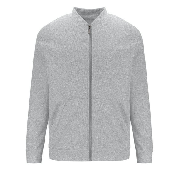 vdgthytj Men Long Sleeve Cardigan Sweatshirt Full Zip up Stand Collar Casual Jacket Solid Color Comfy Coat with Pockets