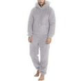 thumbnail image 1 of vdgthytj Men's Fuzzy Fleece Pajamas 2 Piece Outfits Casual Plush Zipper up Hooded Tops with Pants Lounge Sets Sleepwear, 1 of 6