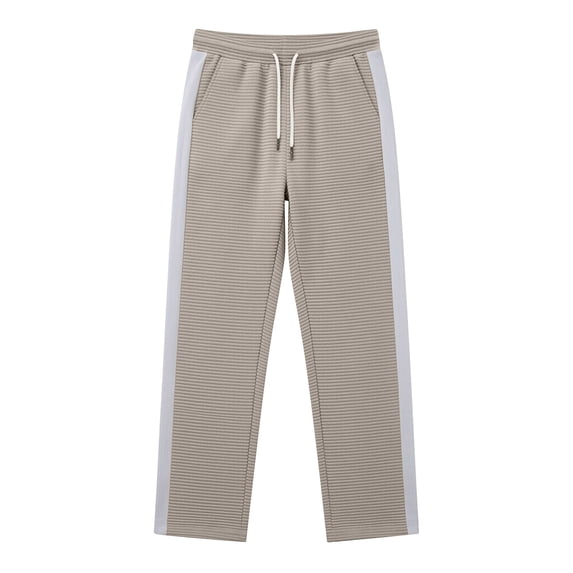 vdgthytj Mens Athletic Pants Drawstring Elastic Waist Side Striped Texture Running Outdoor Sport Tapered Trousers with Pockets(Large,Khaki)