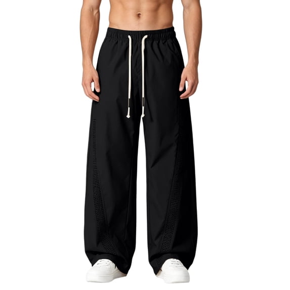 vdgthytj Mens Athletic Pants Elastic Drawstring Waist Wide Leg Baggy Breathable Running Gym Sport Trousers with Pockets(3X-Large,Black)