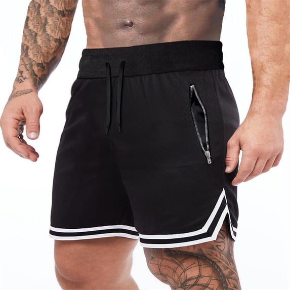 vdgthytj Mens Basketball Shorts Breathable Quick Dry Drawstring Waist Striped Running Athletic Shorts with Zip Pockets