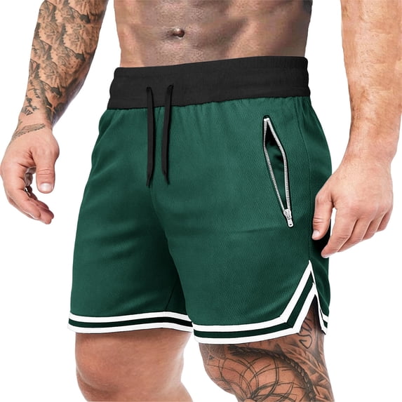 vdgthytj Mens Basketball Shorts Breathable Quick Dry Drawstring Waist Striped Running Athletic Shorts with Zip Pockets