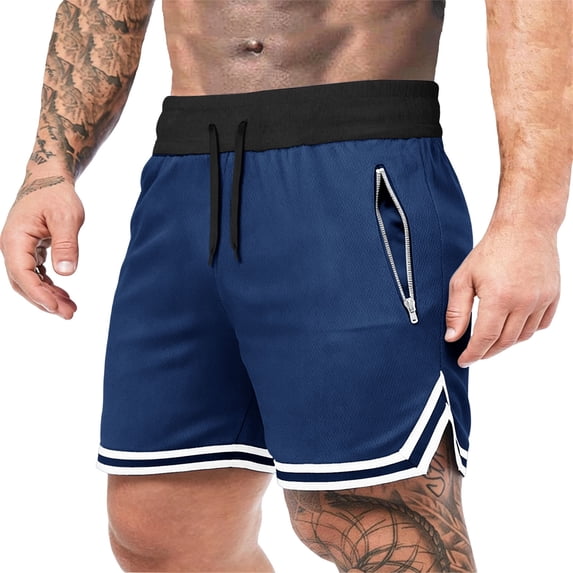 vdgthytj Mens Basketball Shorts Breathable Quick Dry Drawstring Waist Striped Running Athletic Shorts with Zip Pockets