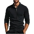 thumbnail image 1 of vdgthytj Mens Quarter Zip Pullover Sweaters Solid Color Long Sleeve Knit Casual Mock Neck Tops Fall Clothes, 1 of 5