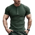 thumbnail image 1 of vdgthytj Mens Short Sleeve Shirts Henley Neck Button Loose Fitting Summer Casual Ribbed Knit Sweater Shirts, 1 of 4