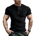 thumbnail image 1 of vdgthytj Mens Short Sleeve Shirts Henley Neck Button Loose Fitting Summer Casual Ribbed Knit Sweater Shirts, 1 of 5