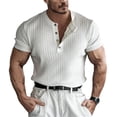 thumbnail image 1 of vdgthytj Mens Short Sleeve Shirts Henley Neck Button Loose Fitting Summer Casual Ribbed Knit Sweater Shirts, 1 of 6