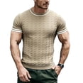 thumbnail image 1 of vdgthytj Mens Short Sleeve T Shirts Crew Neck Cable Knit Regular Fitted Tees Summer Casual Striped Sweater T Shirts, 1 of 4