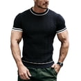 thumbnail image 1 of vdgthytj Mens Short Sleeve T Shirts Crew Neck Cable Knit Regular Fitted Tees Summer Casual Striped Sweater T Shirts, 1 of 4