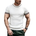 thumbnail image 1 of vdgthytj Mens Short Sleeve T Shirts Crew Neck Cable Knit Regular Fitted Tees Summer Casual Striped Sweater T Shirts, 1 of 5