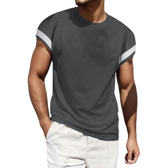 vdgthytj Mens Short Sleeve Tops Crew Neck Loose Fitting T Shirts Summer Casual Color Blocking Tops