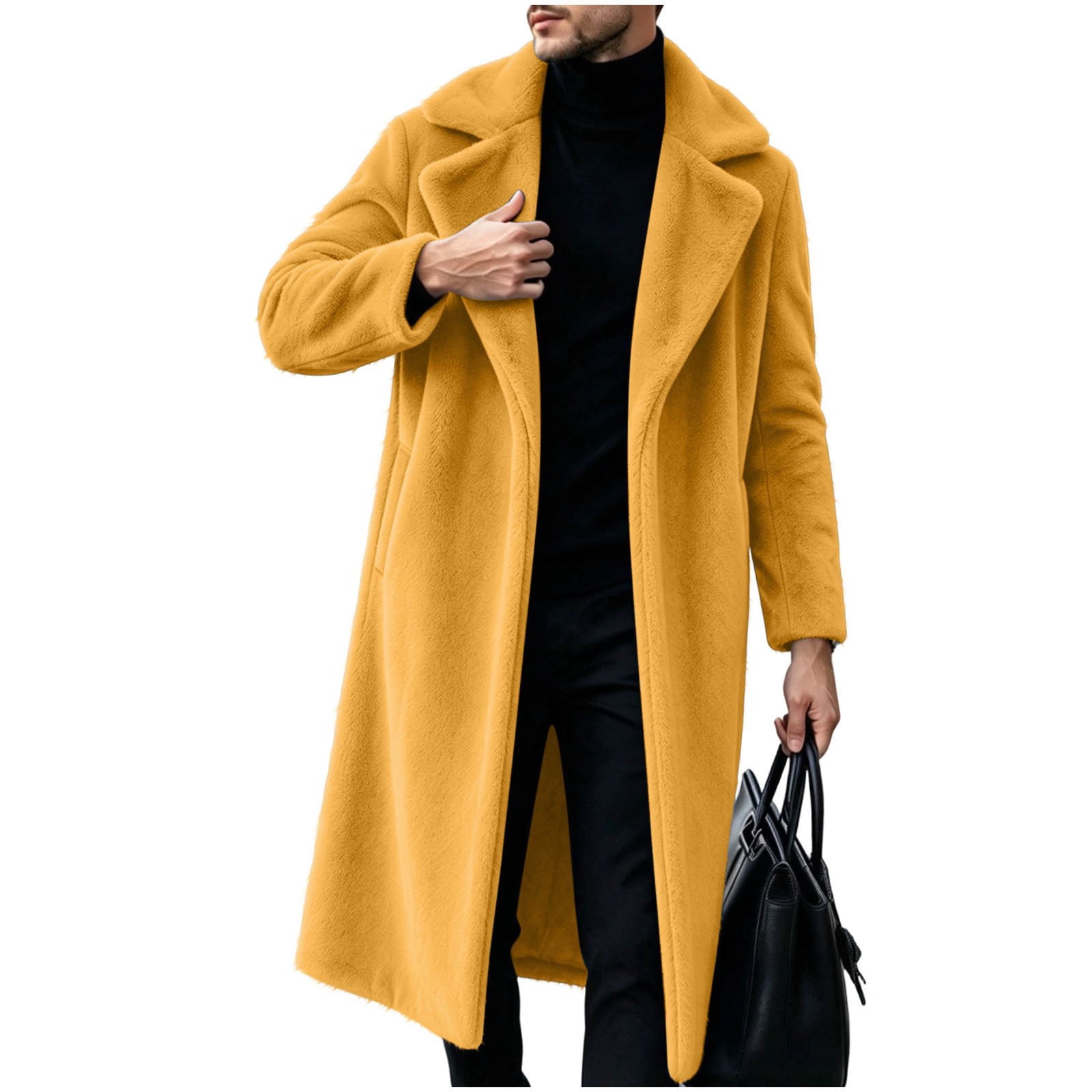 Yellow Shop Front vdgthytj Mens Winter Coat Lapel Collar Open Front Fuzzy Business Casual ...