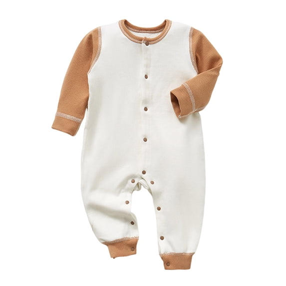 vdgthytj Newborn Baby Boy Girl Clothes Ribbed Color Block Romper Bodysuit Long Sleeve Button Jumpsuit Fall Outfit