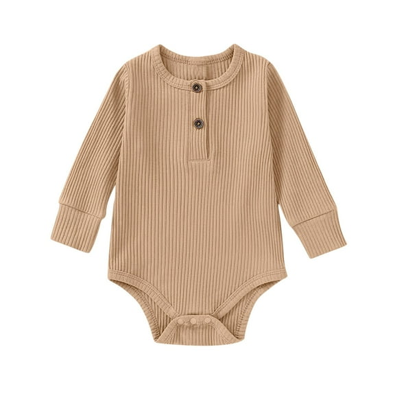 vdgthytj Newborn Baby Boy Girl Romper Bodysuit Ribbed Knit Long Sleeve Crewneck Button Jumpsuit Infant Fall Spring Outfit