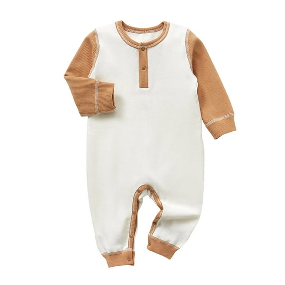 vdgthytj Newborn Baby Boys Girls Romper Bodysuit Color Block Long Sleeve Ribbed Button Jumpsuit Fall Outfit