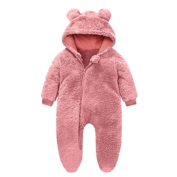 vdgthytj Newborn Baby Fleece Footie Jumpsuit Snowsuit Boy Girls Long Sleeve Zipper Hooded Romper Coat Warm Clothes