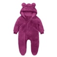 thumbnail image 1 of vdgthytj Newborn Baby Fleece Footie Romper Infant Warm Winter Long Sleeve Zipper Hooded Jumpsuits Pajamas, 1 of 2