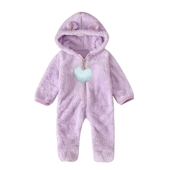 vdgthytj Newborn Baby Footie Romper Infant Fleece Warm Long Sleeve Zipper Hooded Jumpsuit Winter Clothes