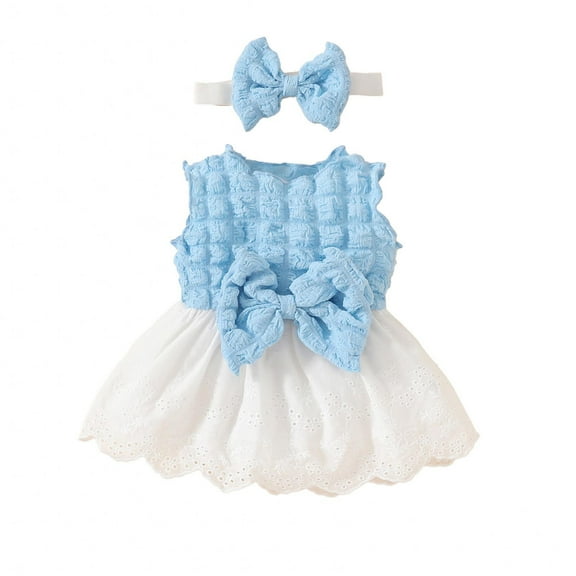 vdgthytj Newborn Baby Girl Dress Toddler Summer Outfits Cute Bow Sleeveless Lace A-Line Sundress with Headband
