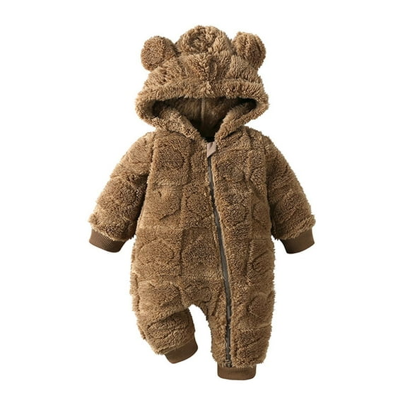 vdgthytj Newborn Boy Girl Fleece Jumpsuit Snowsuit Long Sleeve Zipper Hooded Romper Baby Warm Winter Clothes