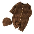 thumbnail image 1 of vdgthytj Newborn Girls Boys clothes Long Sleeve Sweater Romper Knitted Button Jumpsuits with Hat Sets Baby Fall Winter outfits, 1 of 2