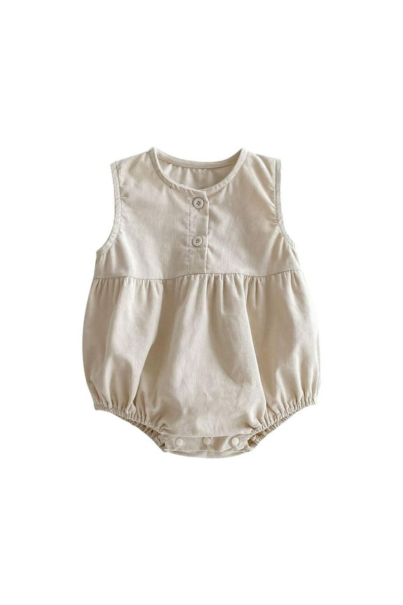 Newborn Infant Baby Bubble Romper Sleeveless Crewneck Button Bodysuit Boys Girls Summer One-Piece Jumpsuit