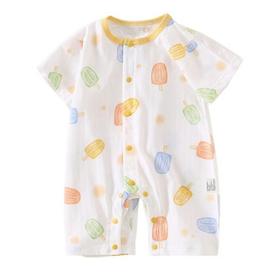 vdgthytj Newborn Infant Baby Romper Bodysuit Cute Printed Crewneck Button Short Sleeve Bodysuit Jumpsuit Summer Clothes