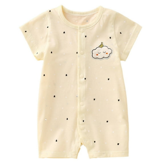 vdgthytj Newborn Infant Baby Romper Bodysuit Cute Printed Crewneck Button Short Sleeve Bodysuit Jumpsuit Summer Clothes