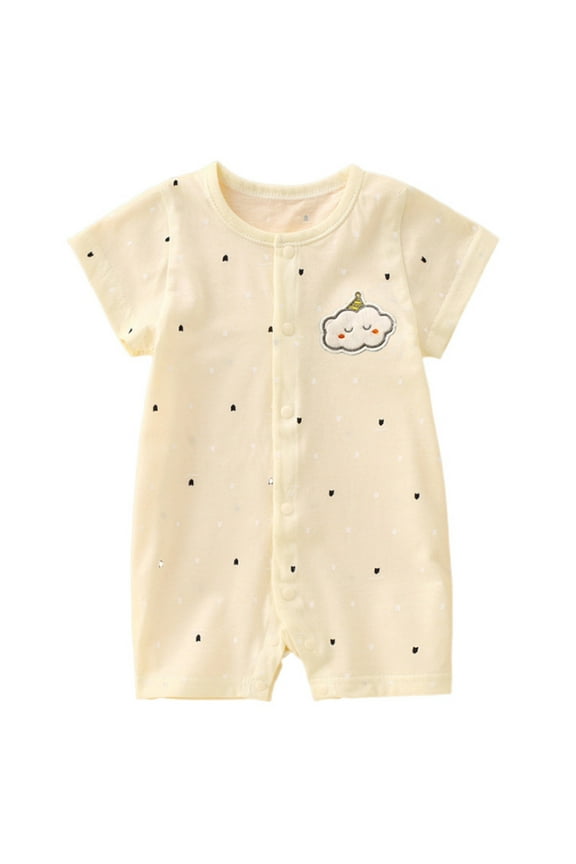 Newborn Infant Baby Romper Bodysuit Cute Printed Crewneck Button Short Sleeve Bodysuit Jumpsuit Summer Clothes